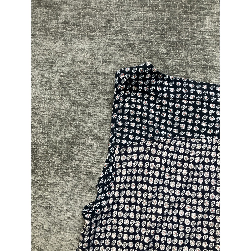 Loft Womens Medium Blue White Floral Knit Woven Tank Top Button Back Round Neck - Picture 10 of 13